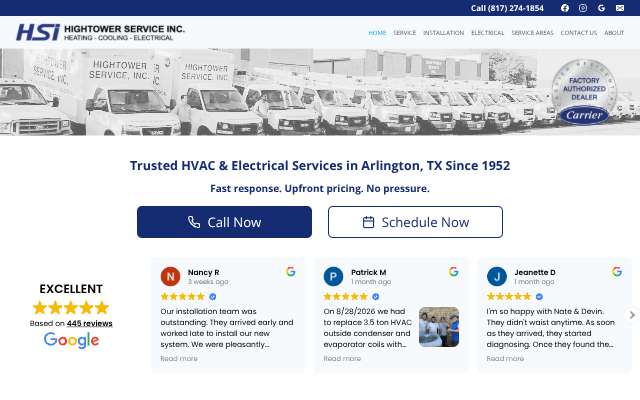 Hightower Service, Inc.'s page as the assistant saw it