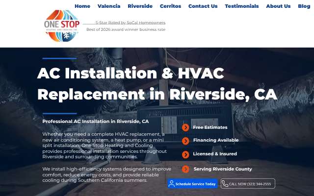 One Stop Heating and Cooling's page as the assistant saw it