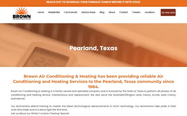 Brown Air Conditioning & Heating's page as the assistant saw it