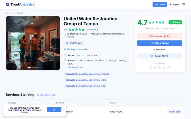 United Water Restoration Group of Tampa's page as the assistant saw it