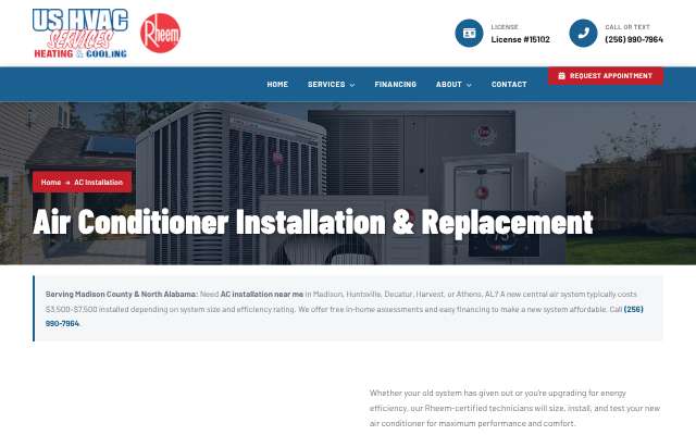 US HVAC Services's page as the assistant saw it
