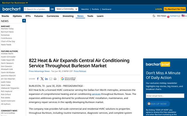 822 Heat & Air's page as the assistant saw it