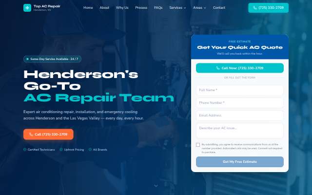 Top AC Repair Henderson NV's page as the assistant saw it