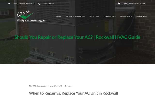 Choice Heating & Air's page as the assistant saw it