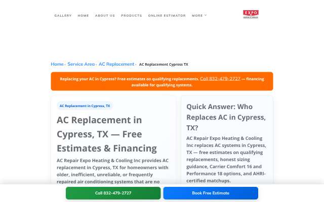 AC Repair Expo Heating & Cooling's page as the assistant saw it