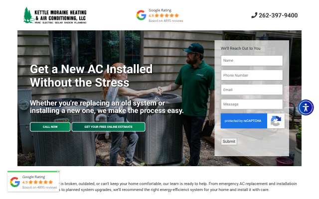 Kettle Moraine Heating & Air Conditioning's page as the assistant saw it