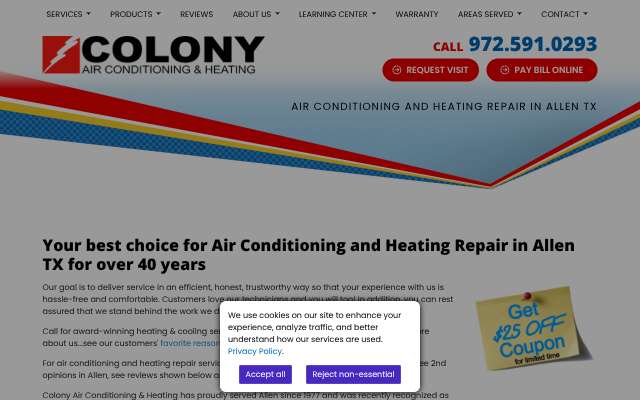Colony Air Conditioning & Heating's page as the assistant saw it