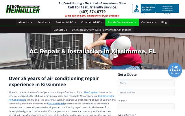 Bob Heinmiller Air Conditioning's page as the assistant saw it