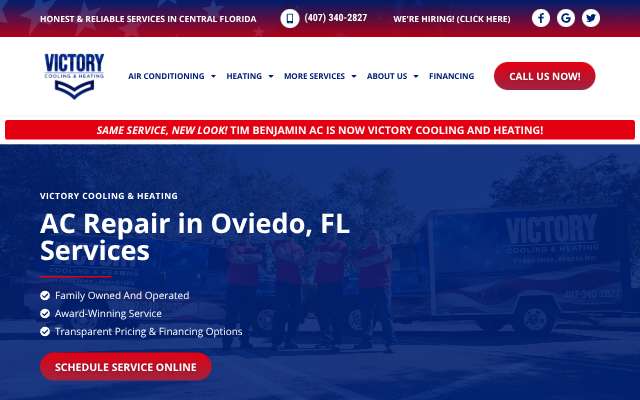 Victory Cooling and Heating's page as the assistant saw it
