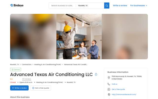 Advanced Texas Air Conditioning LLC's page as the assistant saw it