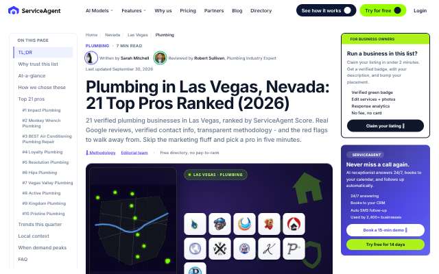 Impact Plumbing's page as the assistant saw it