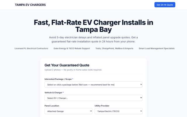 Tampa EV Chargers (evchargers813.com)'s page as the assistant saw it