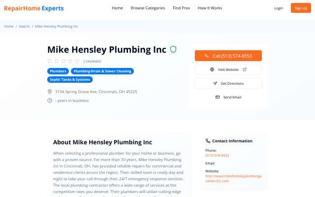 Page cited for Mike Hensley Plumbing Inc
