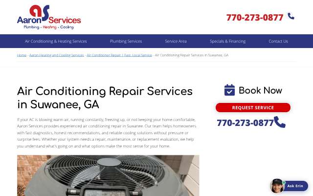 Aaron Services: Plumbing, Heating, Cooling's page as the assistant saw it