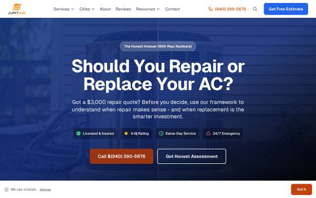 Jupitair HVAC's page as the assistant saw it