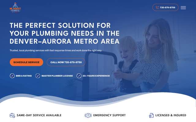 Mr. Perfect Plumbing's page as the assistant saw it