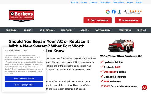 Berkeys Plumbing, A/C & Electrical's page as the assistant saw it