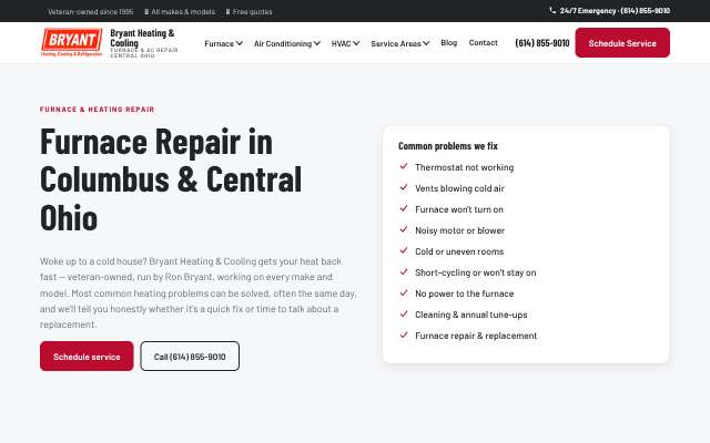 Bryant Heating & Cooling's page as the assistant saw it