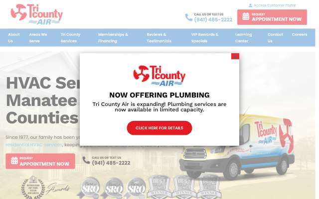 Tri County Air Conditioning & Heating's page as the assistant saw it