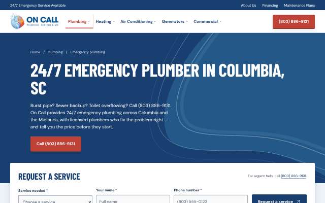 On Call Plumbing, Heating & Air's page as the assistant saw it