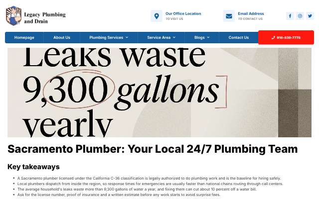 Page cited for Legacy Plumbing & Drain