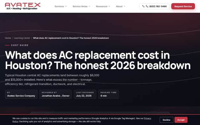 Avatex Service Company's page as the assistant saw it
