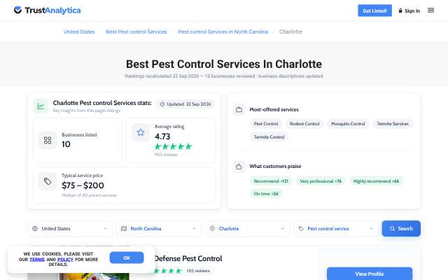 ClearDefense Pest Control's page as the assistant saw it