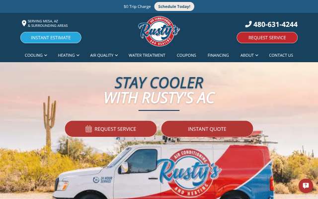 Rusty's Air Conditioning And Heating's page as the assistant saw it