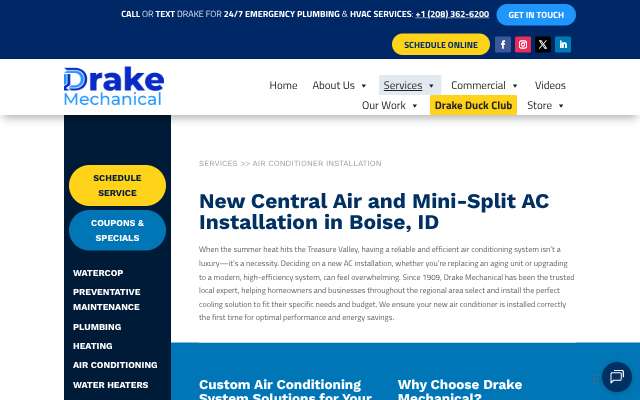 Drake Mechanical, Inc.'s page as the assistant saw it