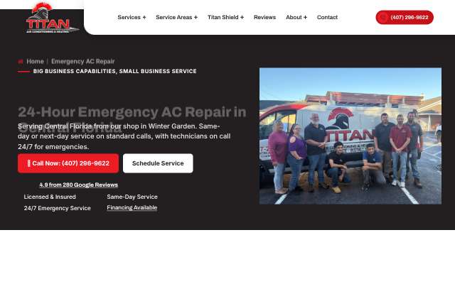 Titan Air Conditioning & Heating's page as the assistant saw it