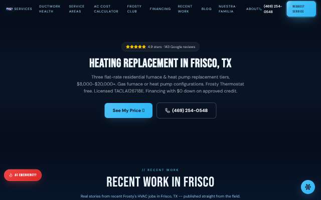 Frosty's HVAC's page as the assistant saw it