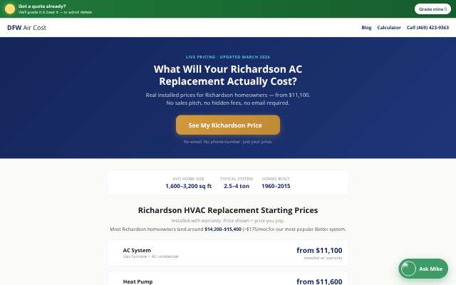 DFW Air Cost / Varsity Zone HVAC's page as the assistant saw it