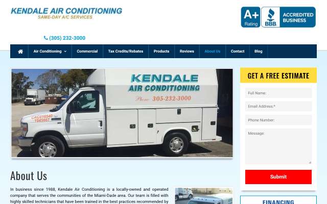 Kendale Air Conditioning's page as the assistant saw it