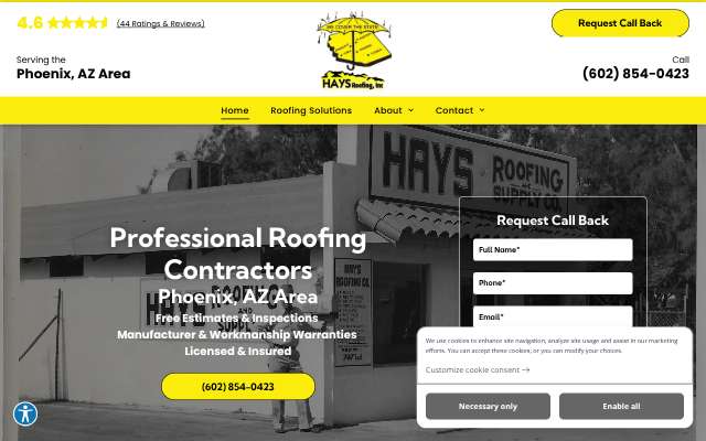Hays Roofing's page as the assistant saw it