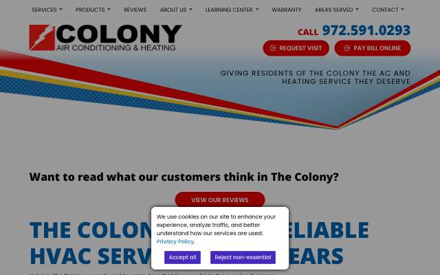 Colony Air Conditioning & Heating's page as the assistant saw it