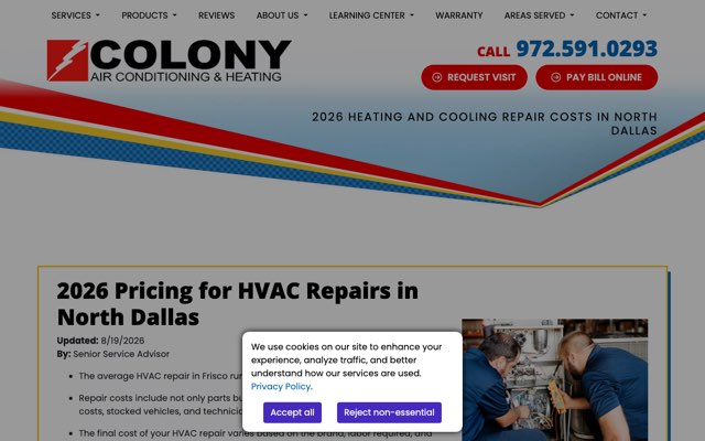 Colony Air Conditioning & Heating's page as the assistant saw it