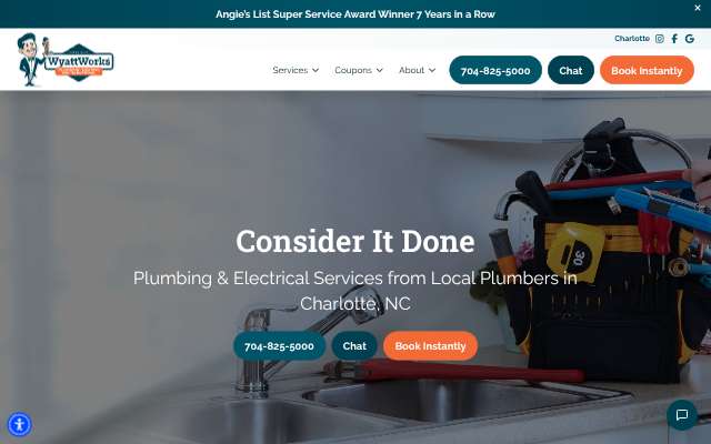 WyattWorks Plumbing Charlotte's page as the assistant saw it