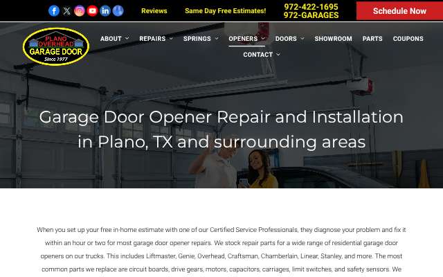 Plano Overhead Garage Door's page as the assistant saw it