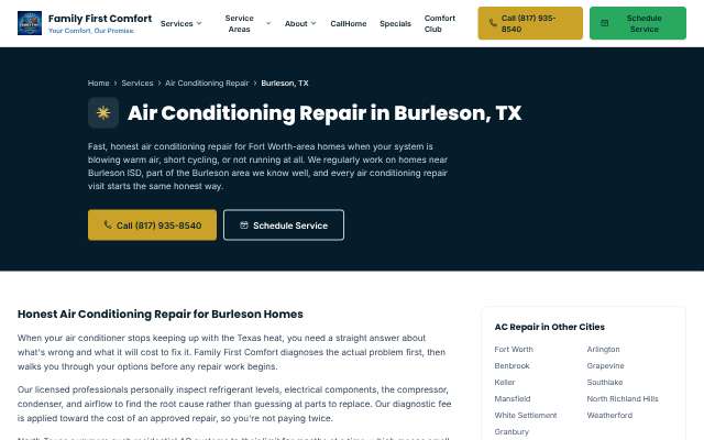 Family First Comfort's page as the assistant saw it