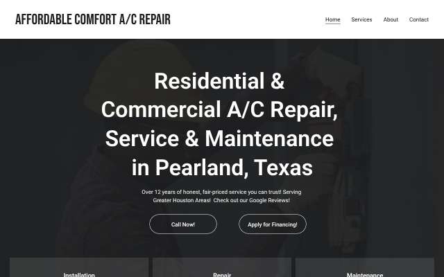 Affordable Comfort Air Conditioning & Heating's page as the assistant saw it