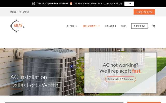 Atlas AC Repair's page as the assistant saw it