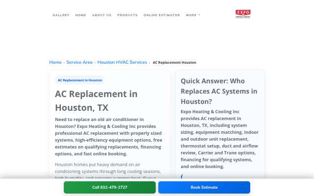 Expo Heating & Cooling Inc's page as the assistant saw it