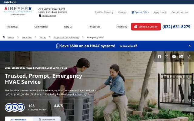 Aire Serv's page as the assistant saw it