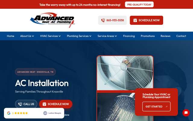 Advanced Heat AC & Plumbing's page as the assistant saw it