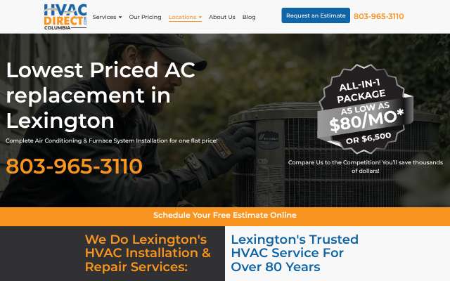 HVAC Direct Columbia's page as the assistant saw it