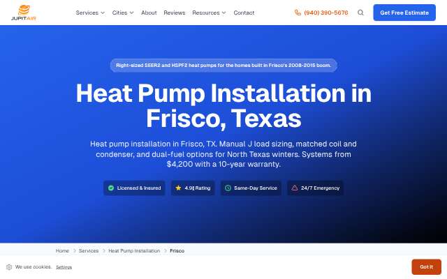 Jupitair HVAC's page as the assistant saw it