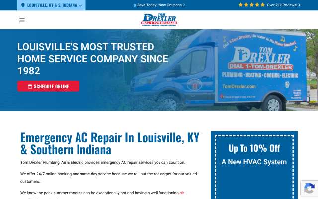 Tom Drexler Plumbing, Air & Electric's page as the assistant saw it