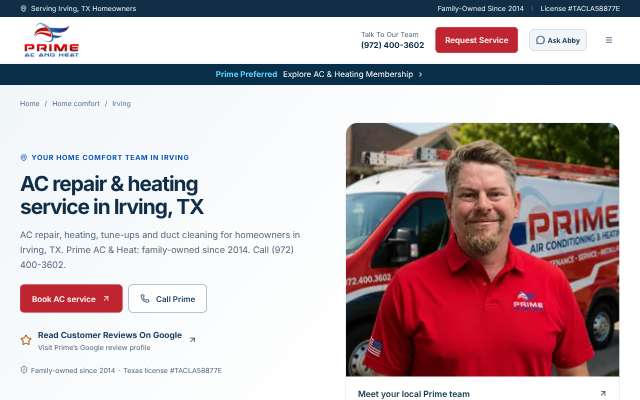Prime AC & Heat's page as the assistant saw it
