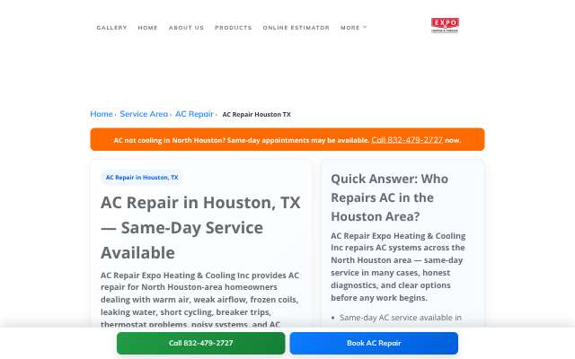 Expo Heating & Cooling Inc's page as the assistant saw it
