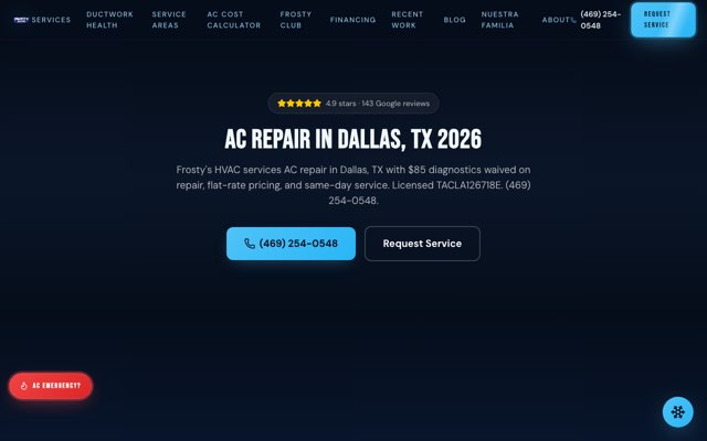 Frosty's HVAC's page as the assistant saw it